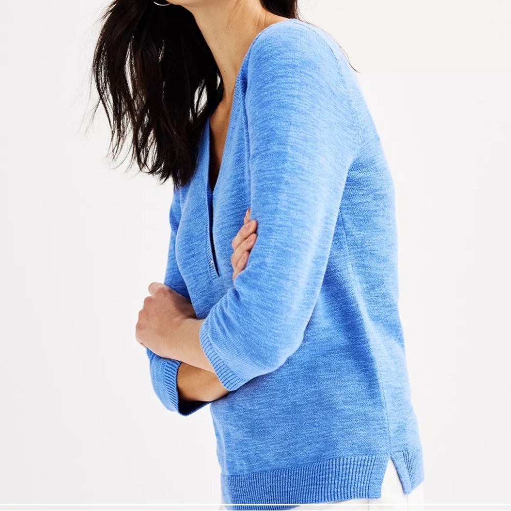 Lightweight Blue V-Neck Sweater - Picture 3 of 5
